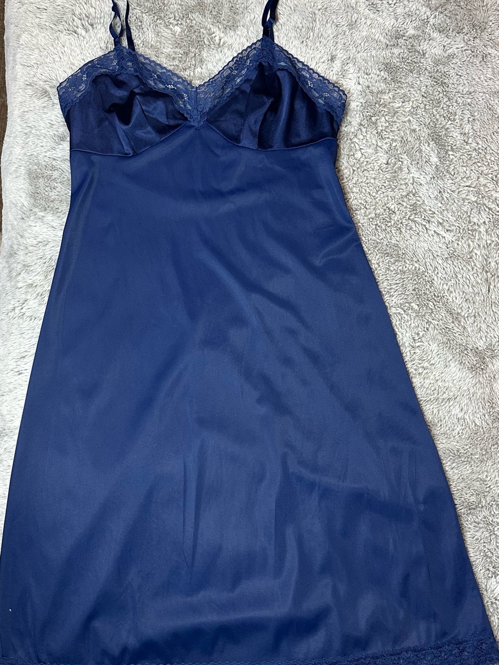 Vanity Fair Navy Satin Lace-Trim Strapless Slip